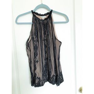 Black and Nude Lace Halter